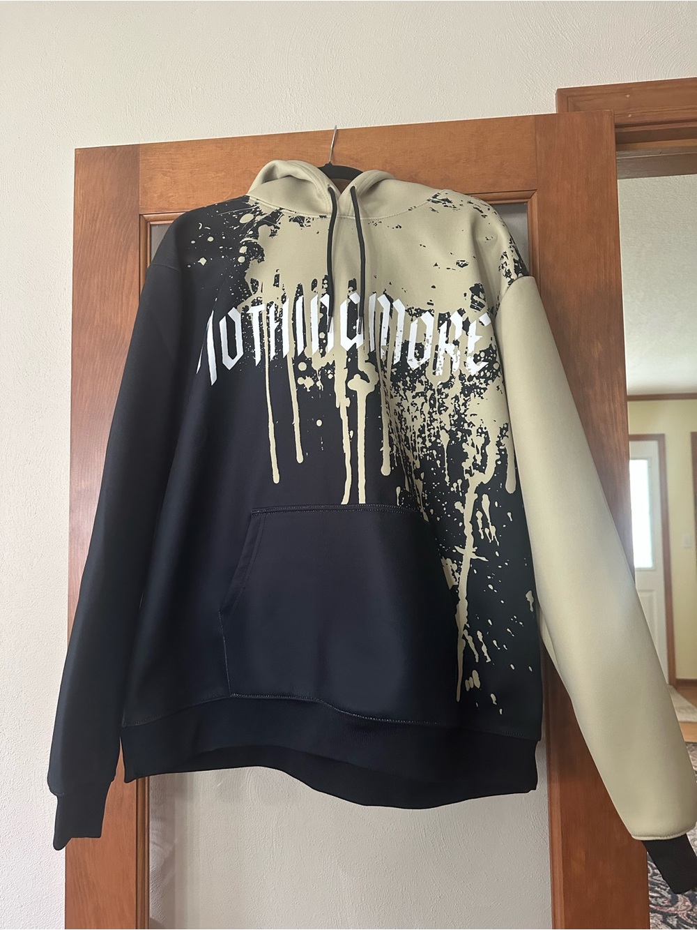 Band Nothing More Black and Beige Paint-Splatter Hoodie